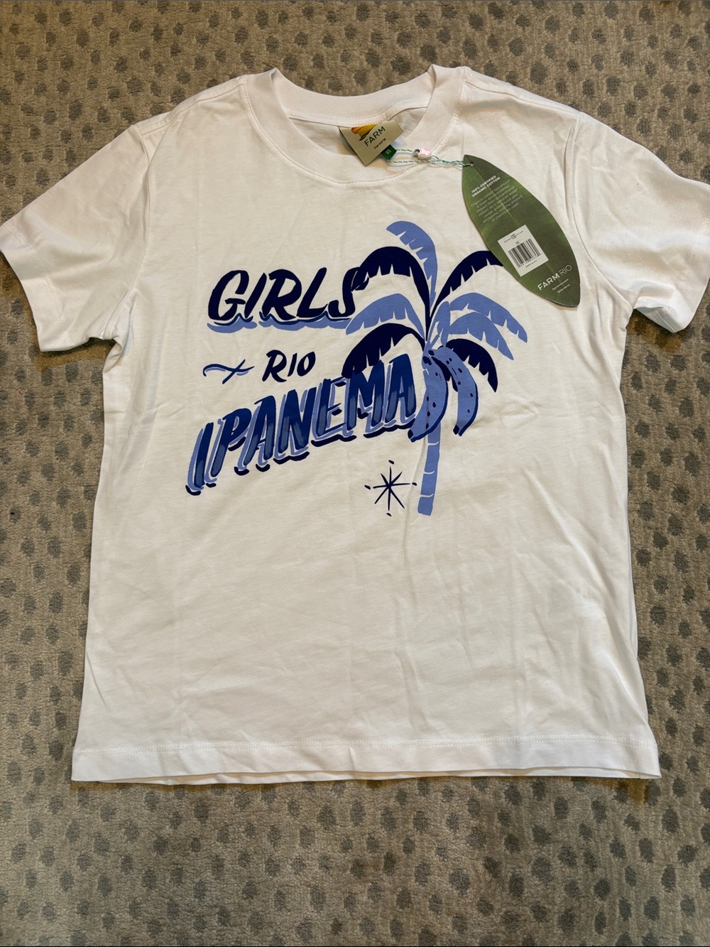 FARM Rio White Tee with Blue Palm Graphic
